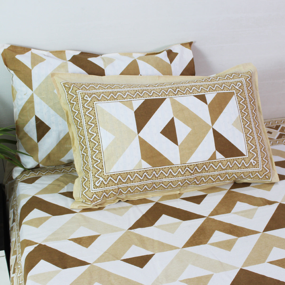 Cotton S.King Bedsheet Set | Classic Triangle Pastel Royal Brown | 98 x 108 Inch