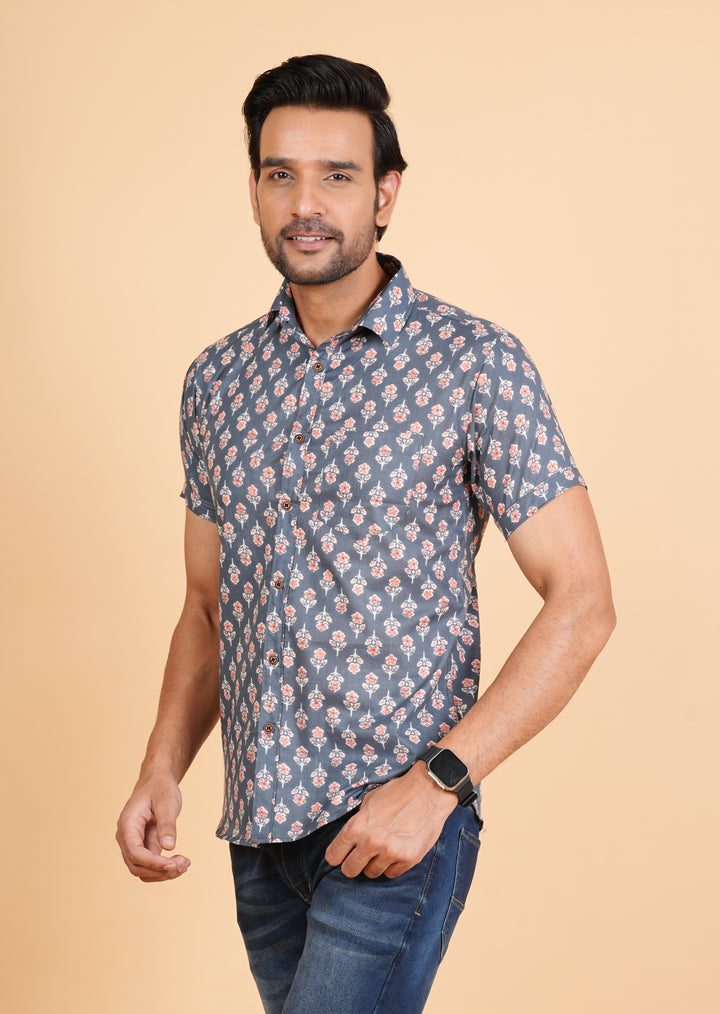 Pure Cotton hand Block Printed Half Sleeve Shirt , Jaipuri Style