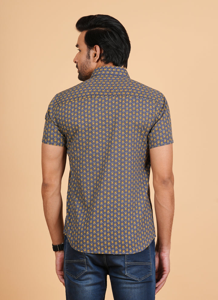 Hand Block Printed 100% Cotton Brown Half sleeve Shirt brown Shirt