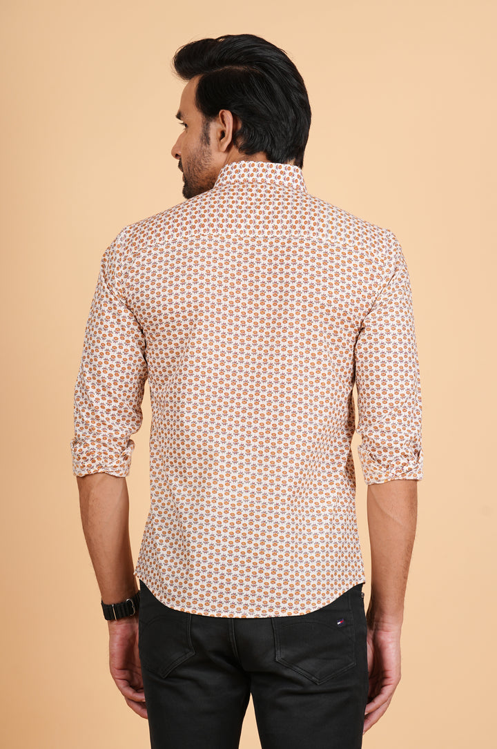 Full Sleeve Cotton Cream Shirt jaipuri Block Print Shirt, Comfortable Hip Length Shirt