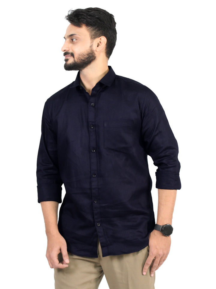 NAVY- Men's Cotton Plain Dark Blue Shirt