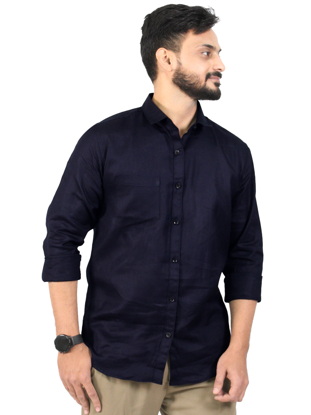 NAVY- Men's Cotton Plain Dark Blue Shirt