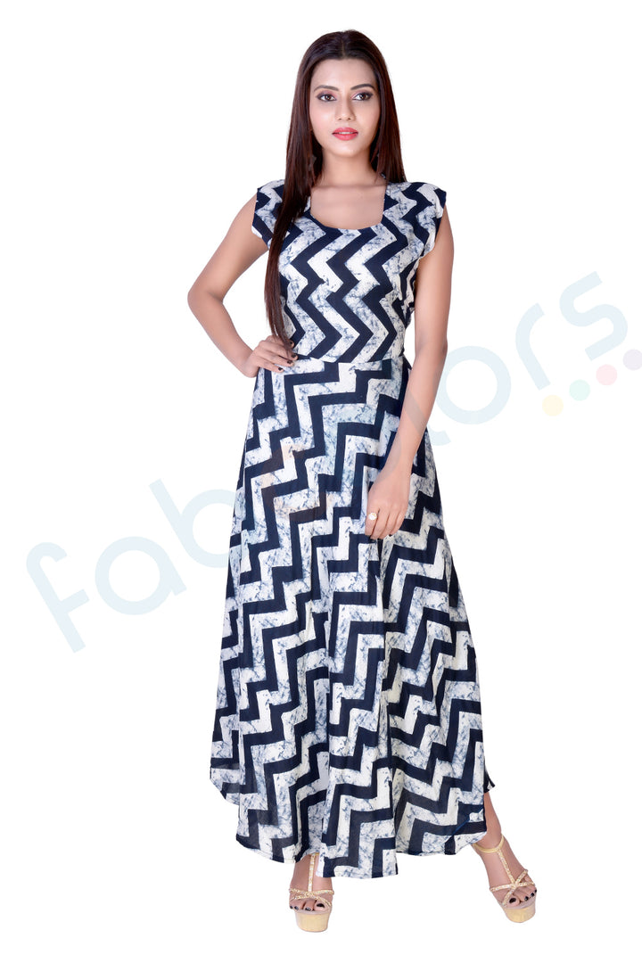 Rayon White Blue Stripped Maxi