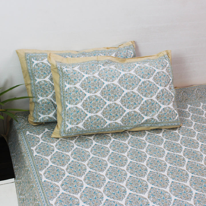 Cotton King Bedsheet Set | Classic Boota Pastel Light Mustered | 108 x 108 Inch