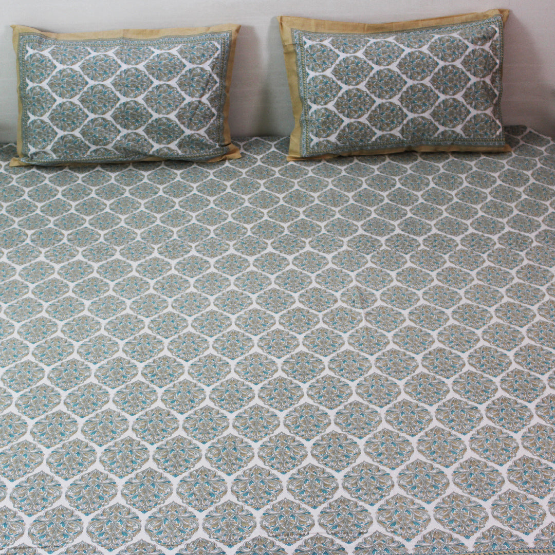 Cotton King Bedsheet Set | Classic Boota Pastel Light Mustered | 108 x 108 Inch