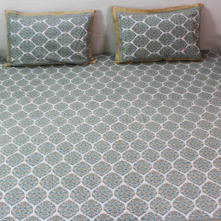 Cotton King Bedsheet Set | Classic Boota Pastel Light Mustered | 108 x 108 Inch